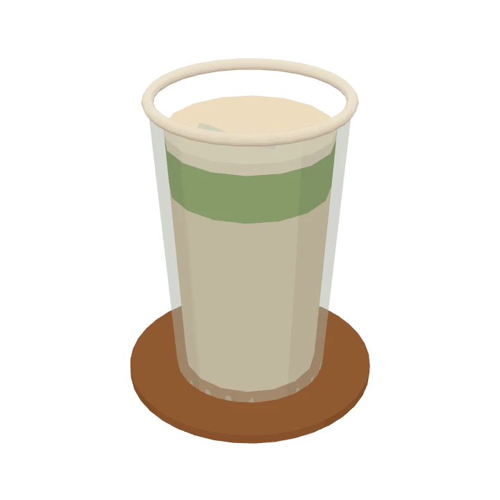 A iced matcha latte, as it's served in Cuppology