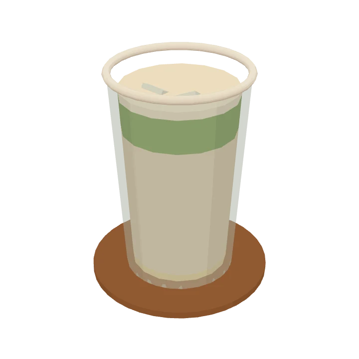 A iced vanilla matcha latte, as it's served in Cuppology